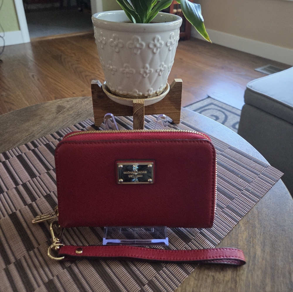 Michael Kors Red Zip-Around Wallet with Gold Hardware
